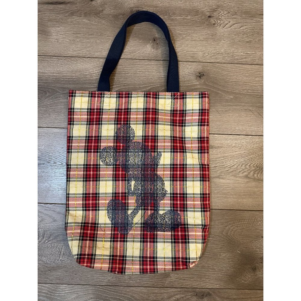 Disney world disneyland tote bag red black gold plaid Mickey Mouse